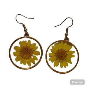 Yellow Floral Resin Hoop Earrings - Brand: